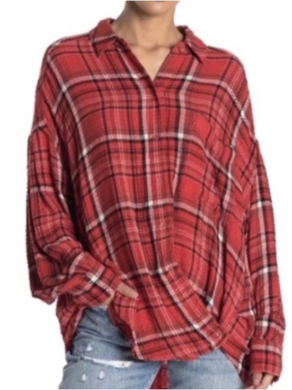 Free People Hidden Valley Oversized S Plaid Flannel Casual Shirt Grunge Western